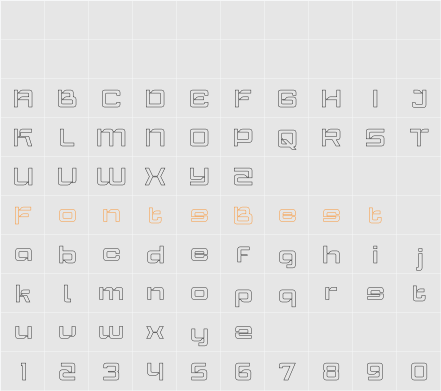 Rigsport Outline Character Map