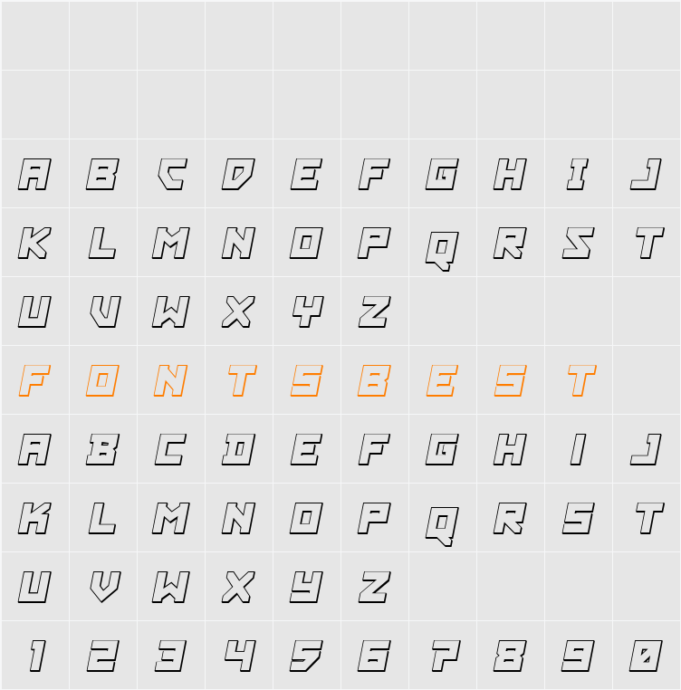 Hibernal Sentry 3D Italic Character Map