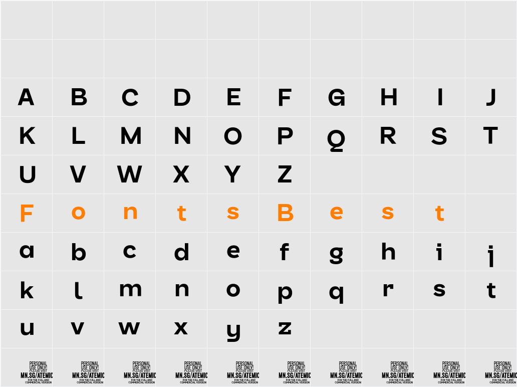 Atemica Sans PERSONAL USE Character Map