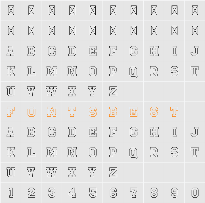 Sportfield Varsity Outline 1 Character Map