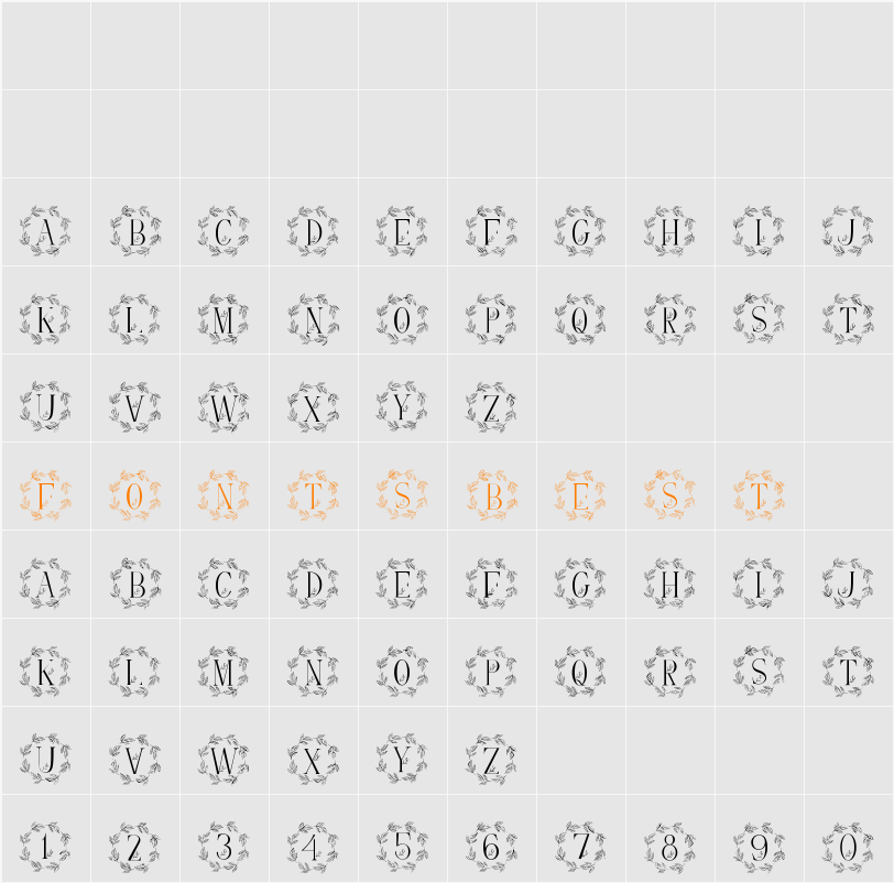 Monogram Leaves Wreath Character Map
