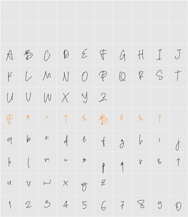 Brushy Handwriting - Demo Character Map