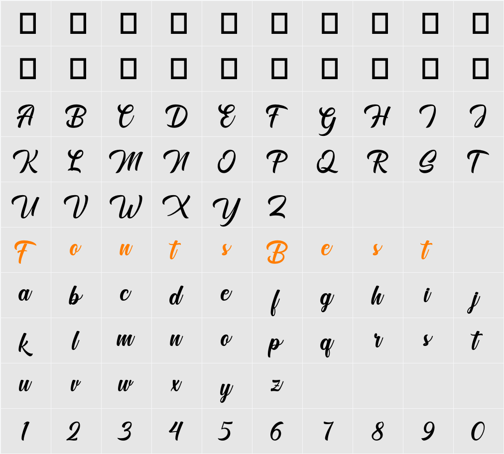 Lolyta Script Character Map