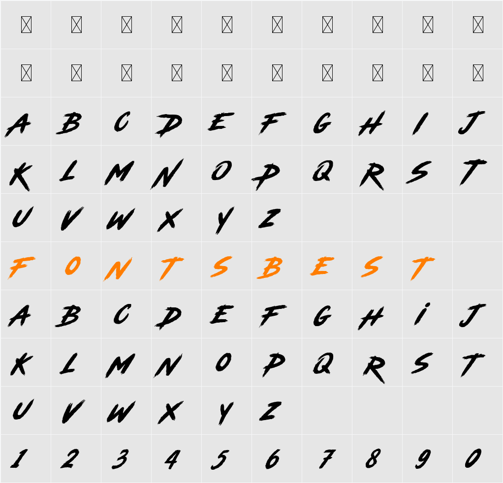 Cyber Brush Character Map