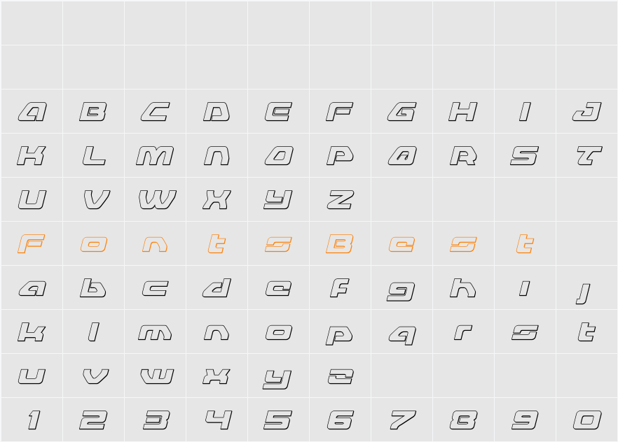 Furian Outline Italic Character Map