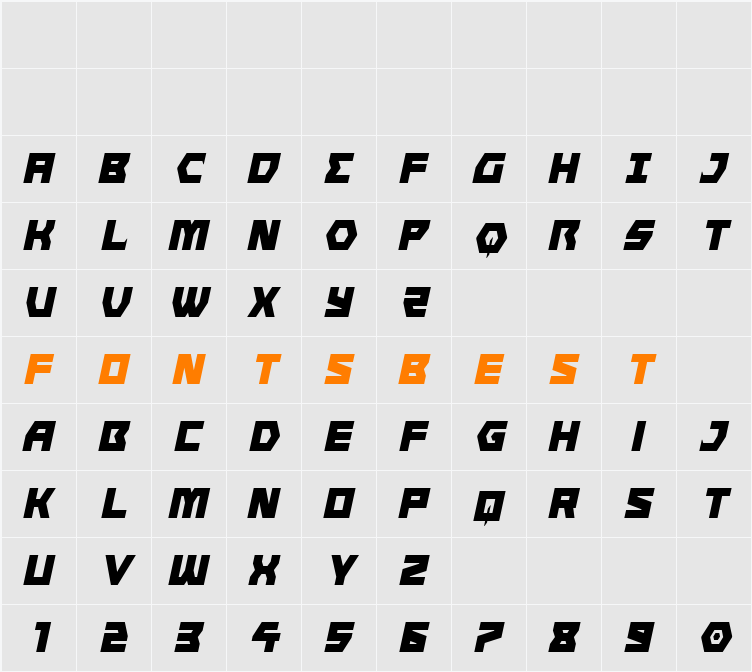 Cyberform Condensed Italic Character Map