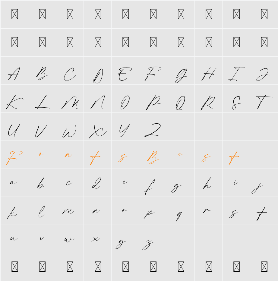 Backlift Character Map