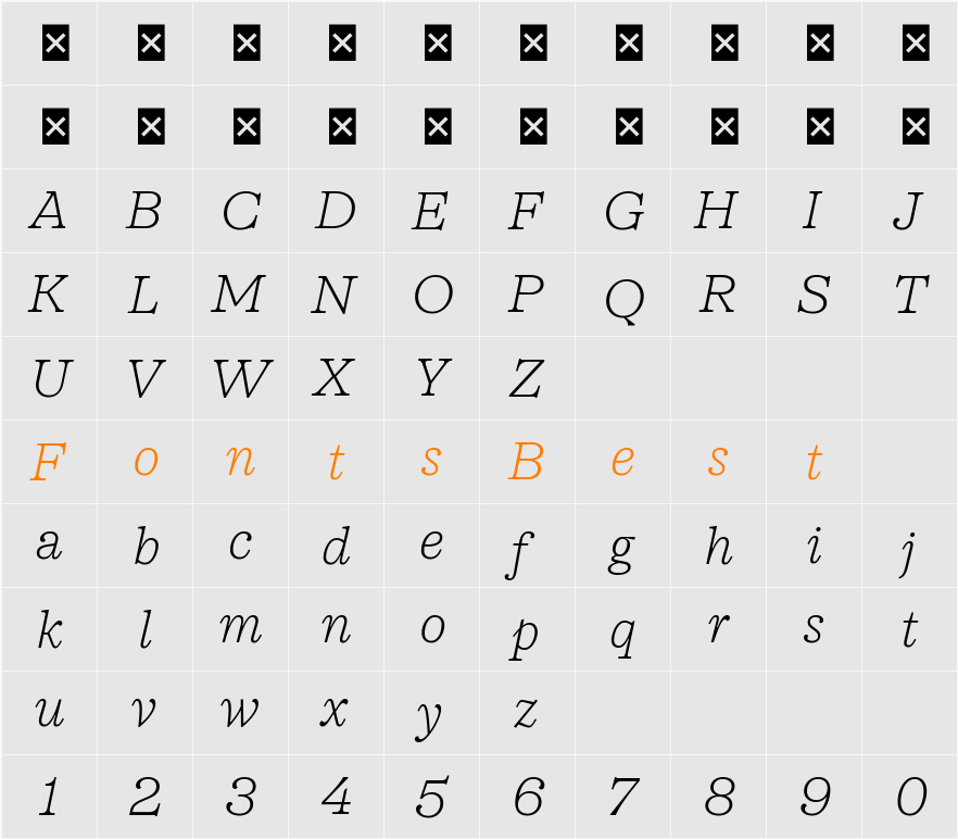 SFT Schrifted Serif TRIAL T T ExLight Character Map