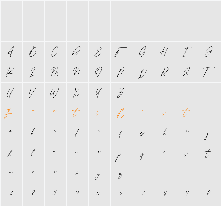 Almondita Character Map