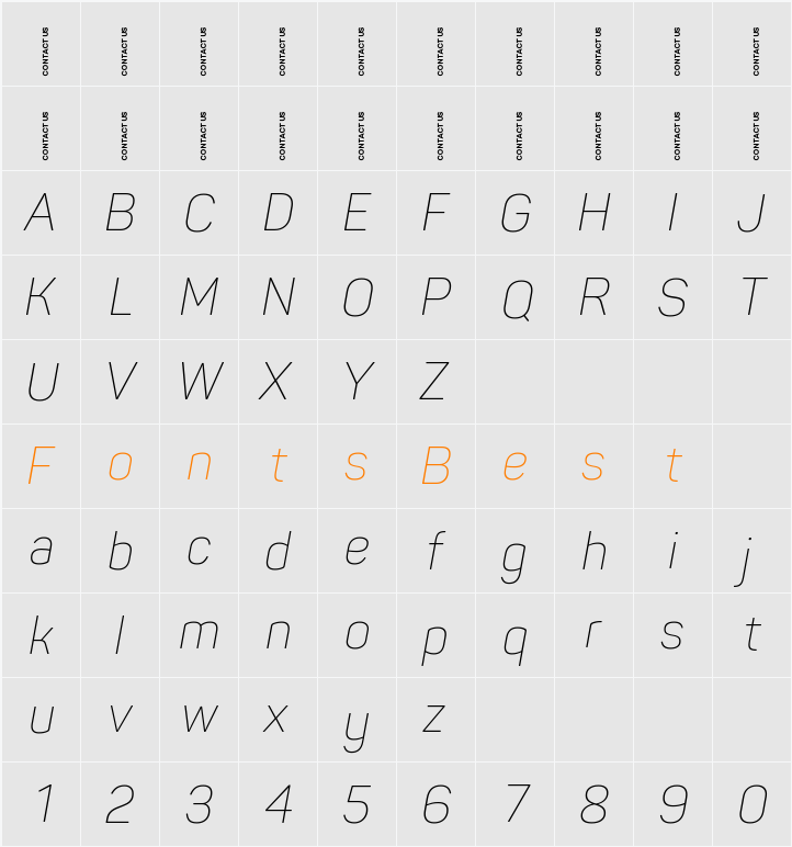 Panton Narrow-Trial ExtraLight Character Map