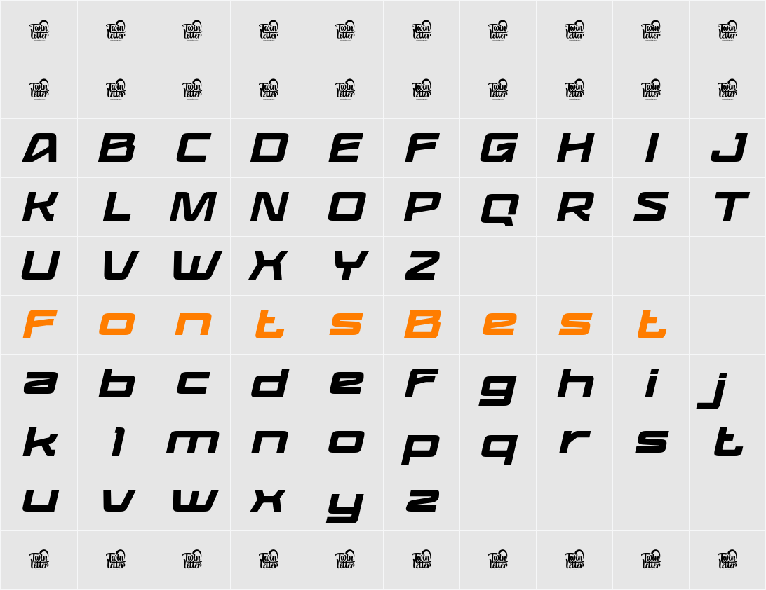 BAGIQUtrial Slant Character Map