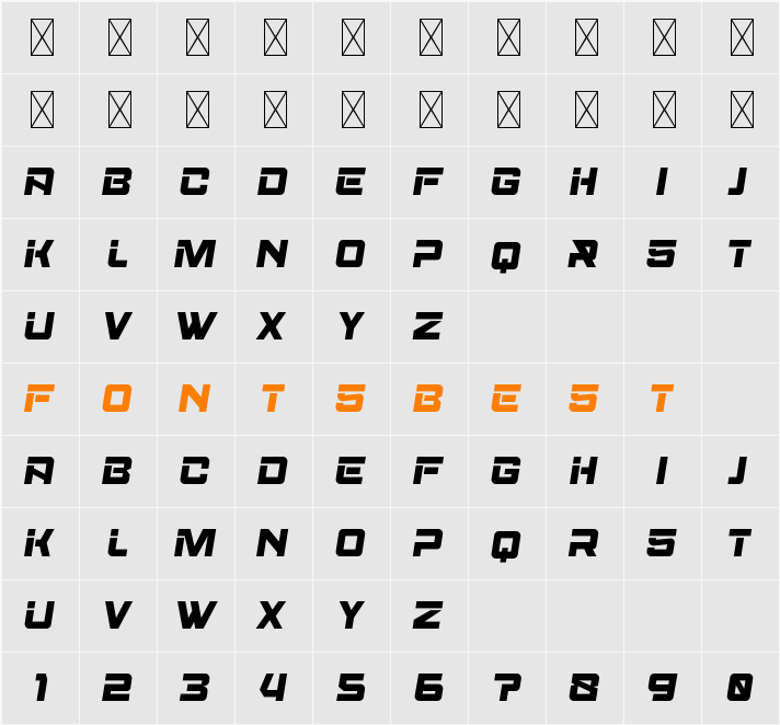 Aeroboost Personal Use Character Map
