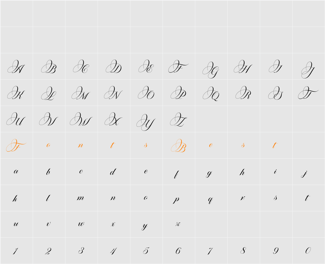 Platinum script Character Map