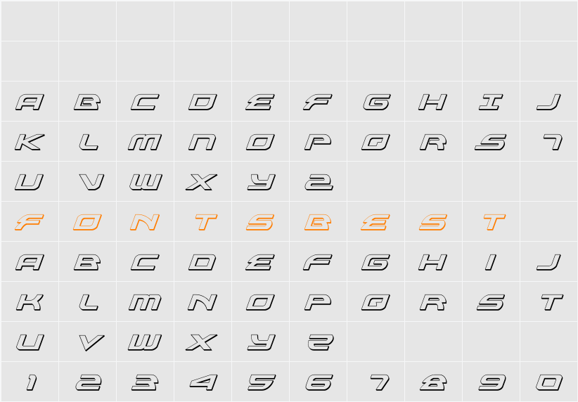 Alexis 3D Italic Character Map