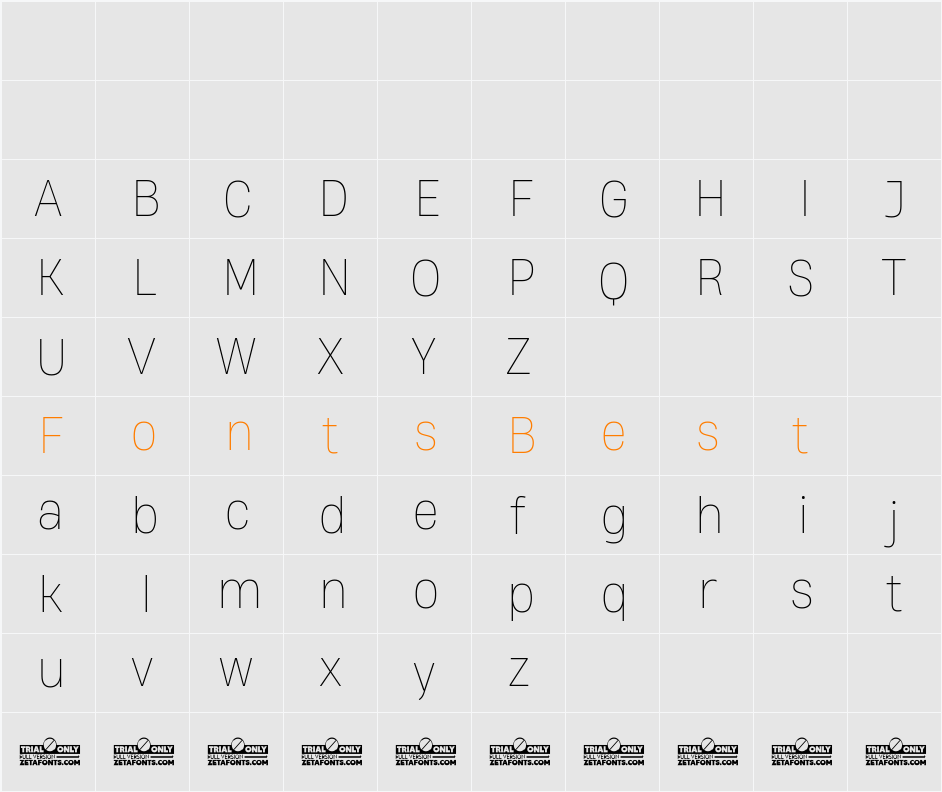 Heading Now Trial 61 Thin Character Map
