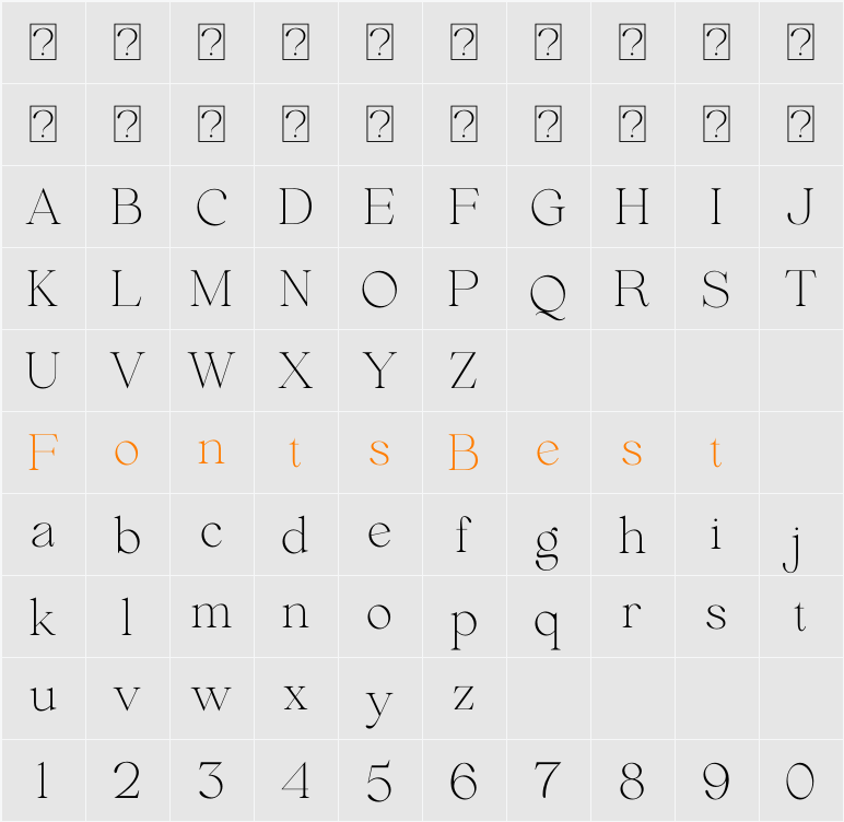 Beautiful Comethrue Thin Condensed Character Map