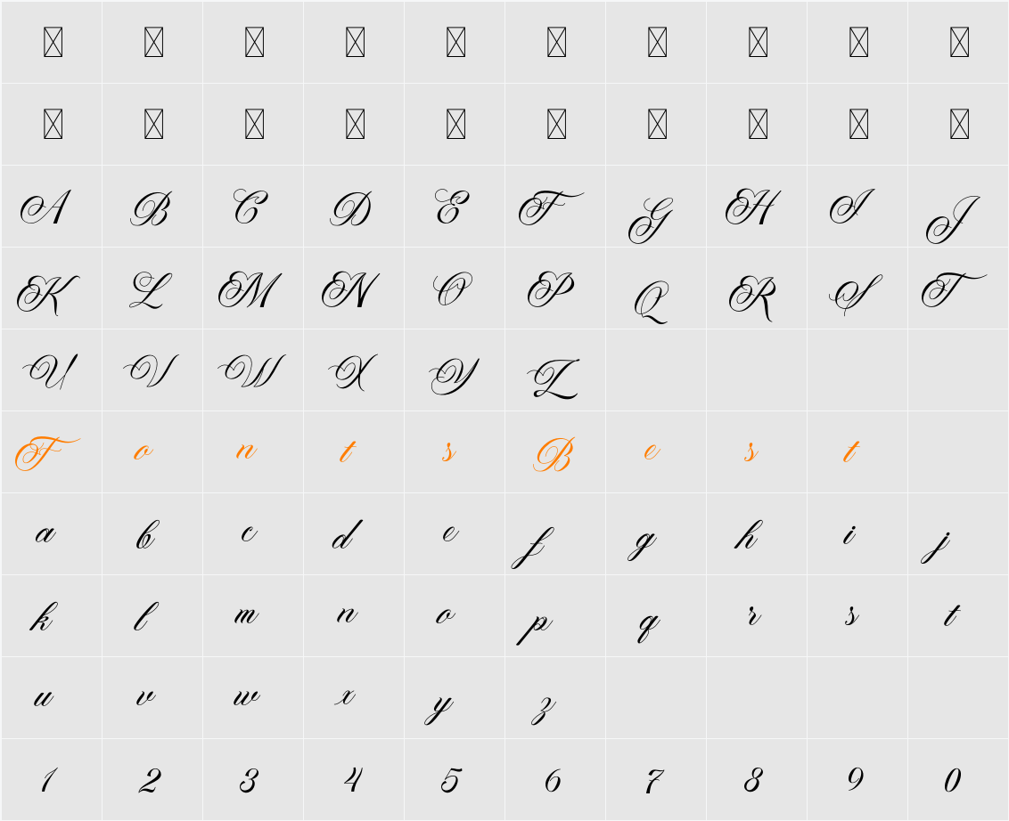 Paperlight Script Character Map