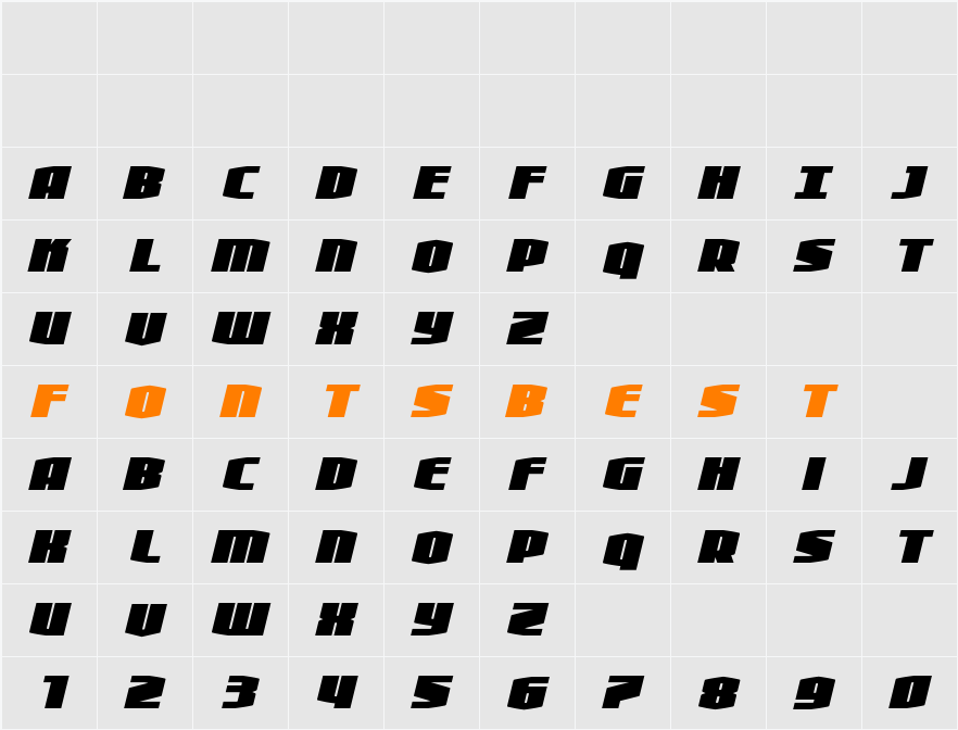 Alpha Century Condensed Italic Character Map