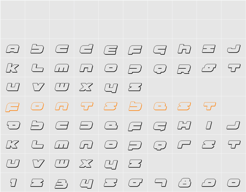 Delmoto 3D Italic Character Map