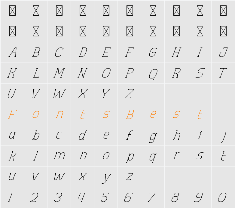 Aero Sans Thin Slant Character Map