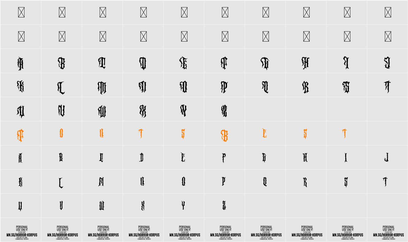 Horror Korpus PERSONAL Character Map
