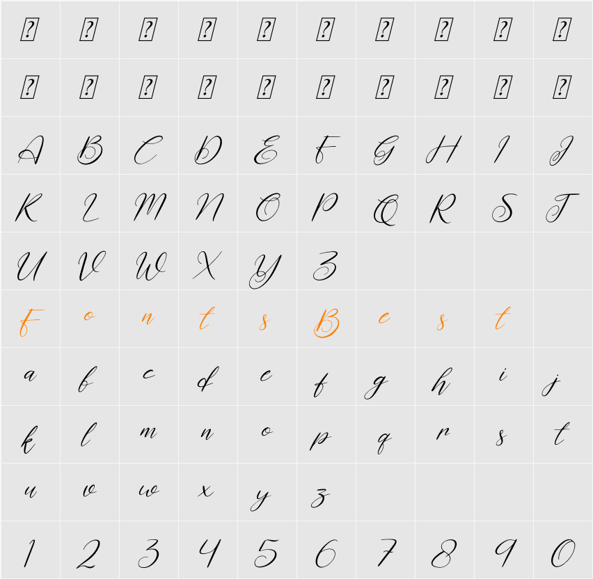 Revalyna Italic Character Map