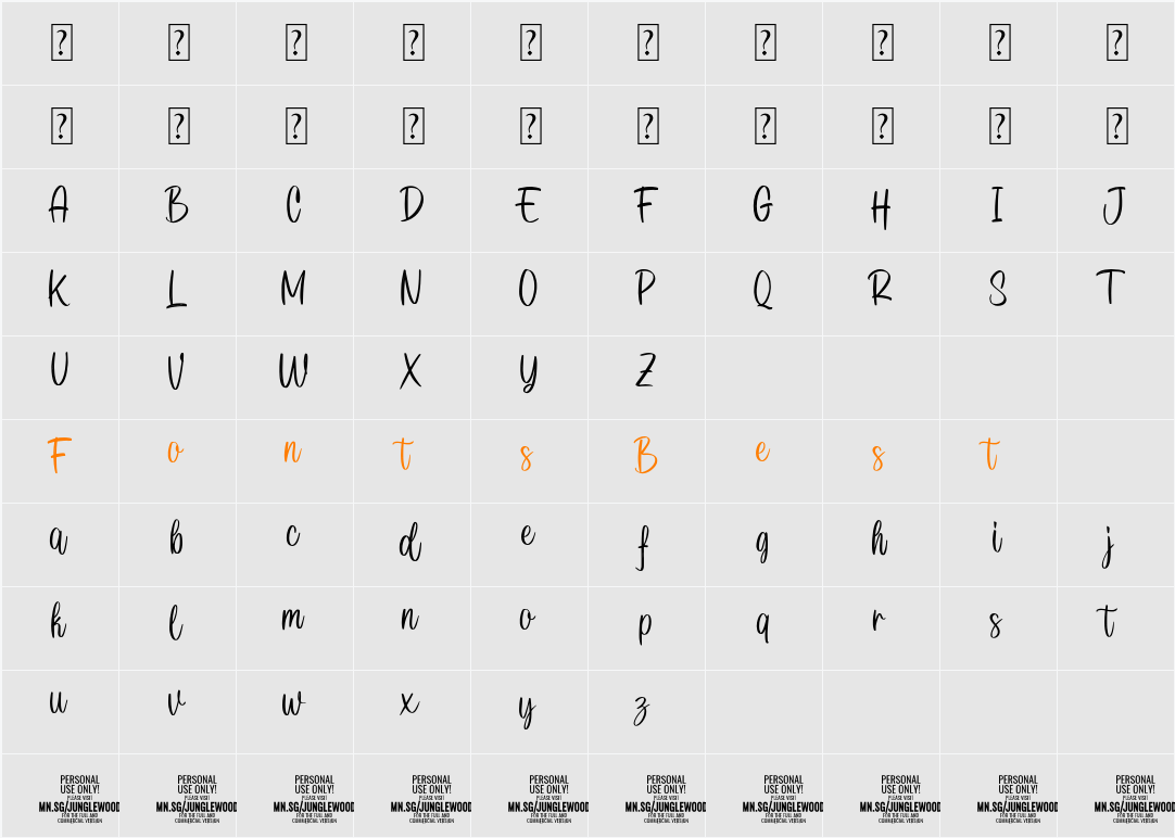 Junglewood Script PERSONAL Character Map