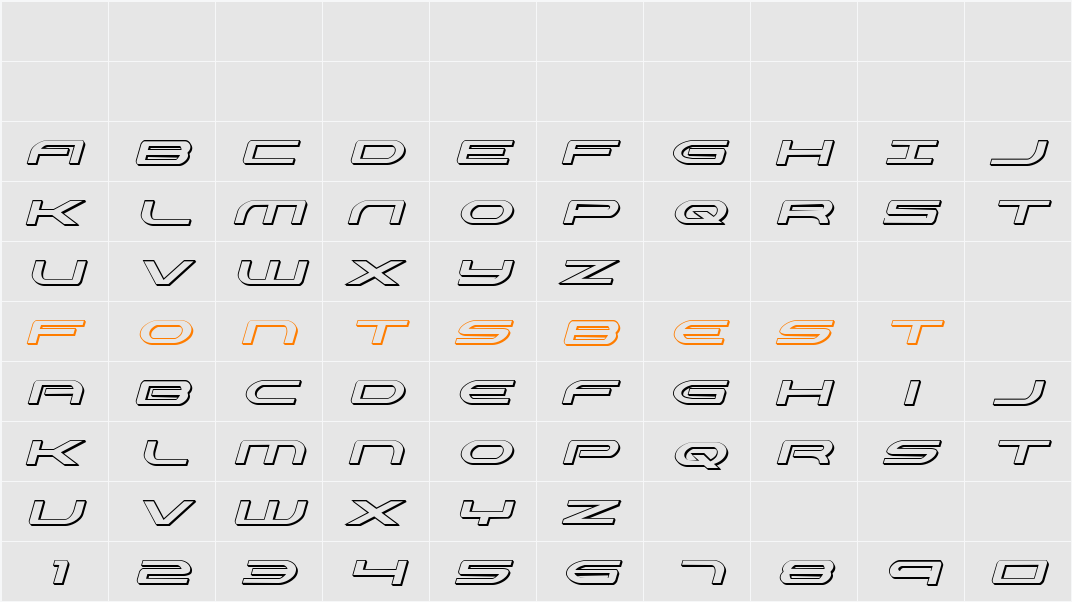 Antietam 3D Italic Character Map