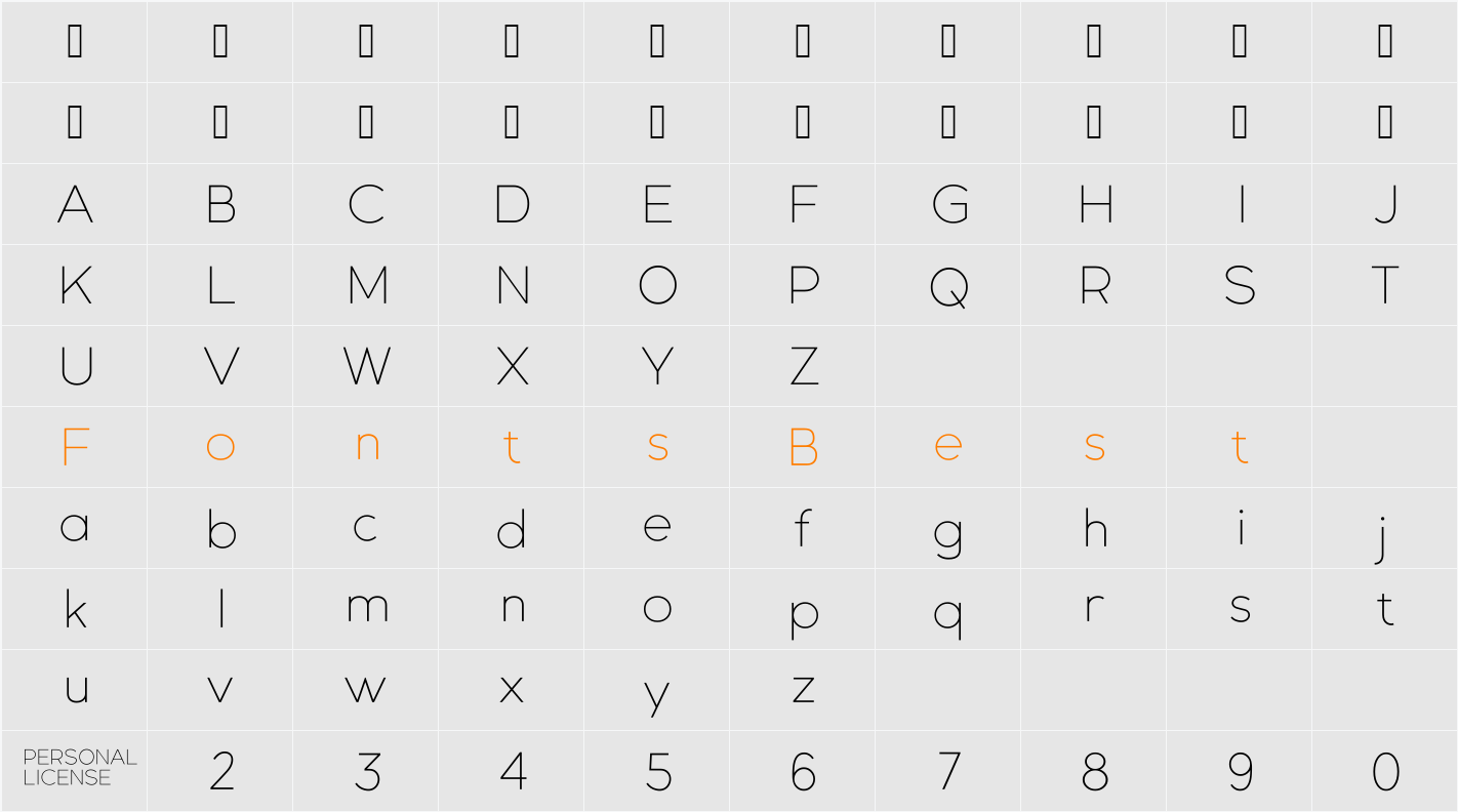 Gexo Sans Demo Thin Character Map