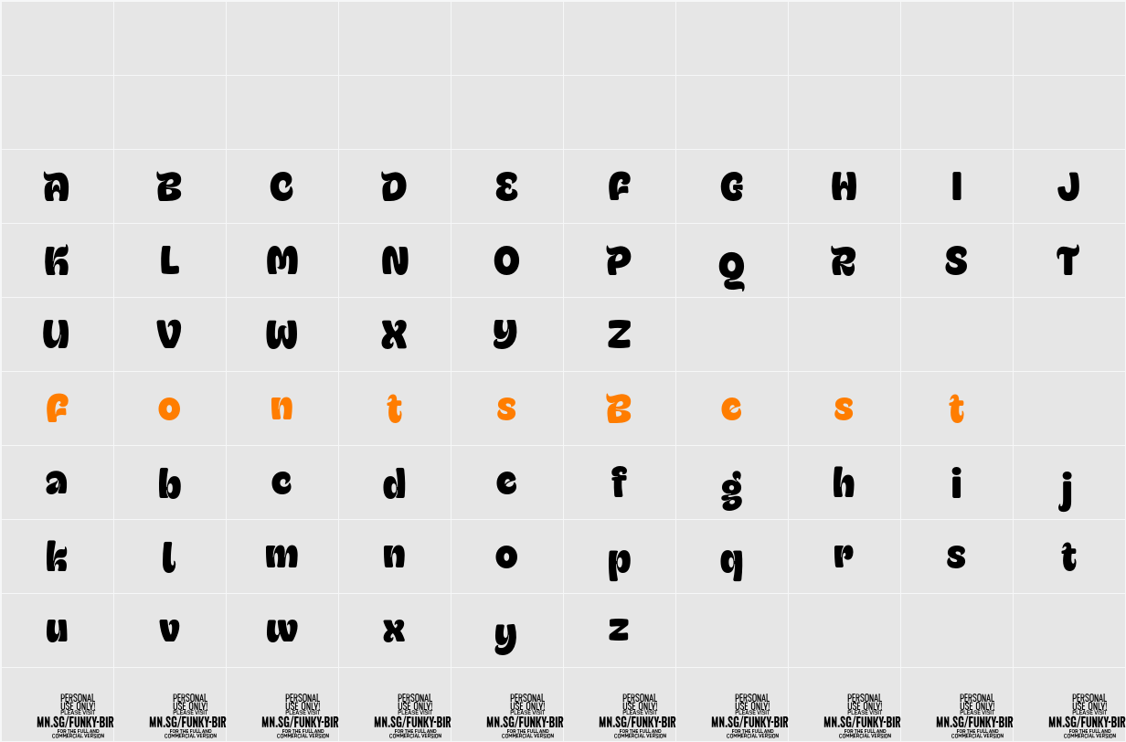Funky Bird PERSONAL USE Character Map
