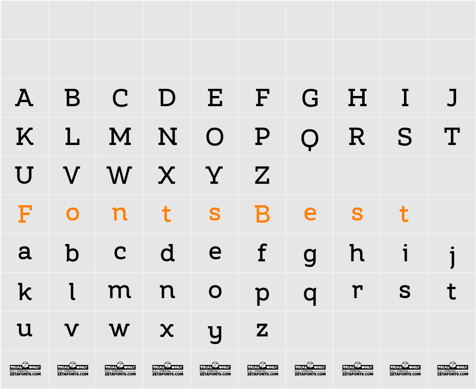 Amazing Slab Trial Medium Character Map