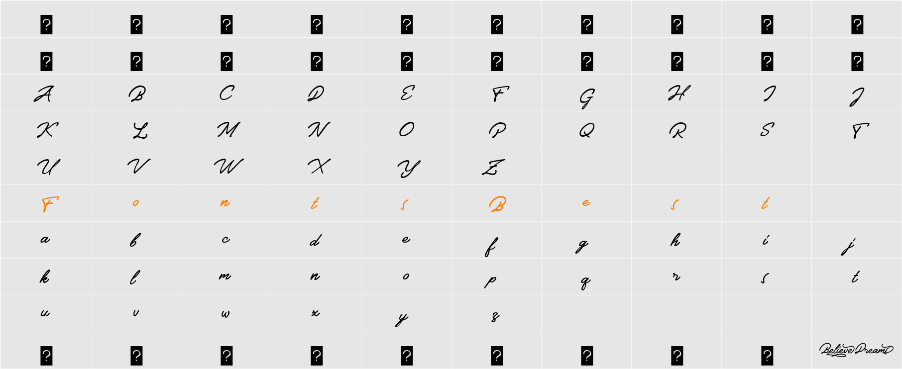 BelieveDreams Character Map