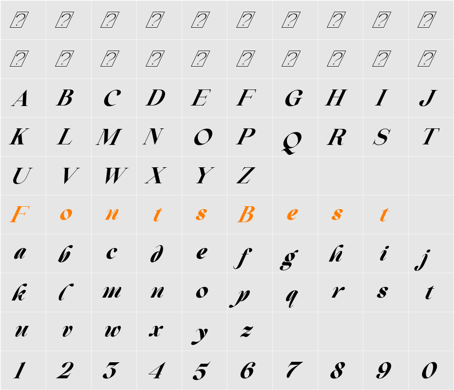 Beautiful Comethrue Ultra Bold Character Map