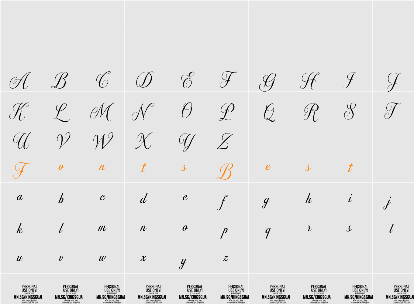 Kingsguard Calligraphy PERSONA Character Map