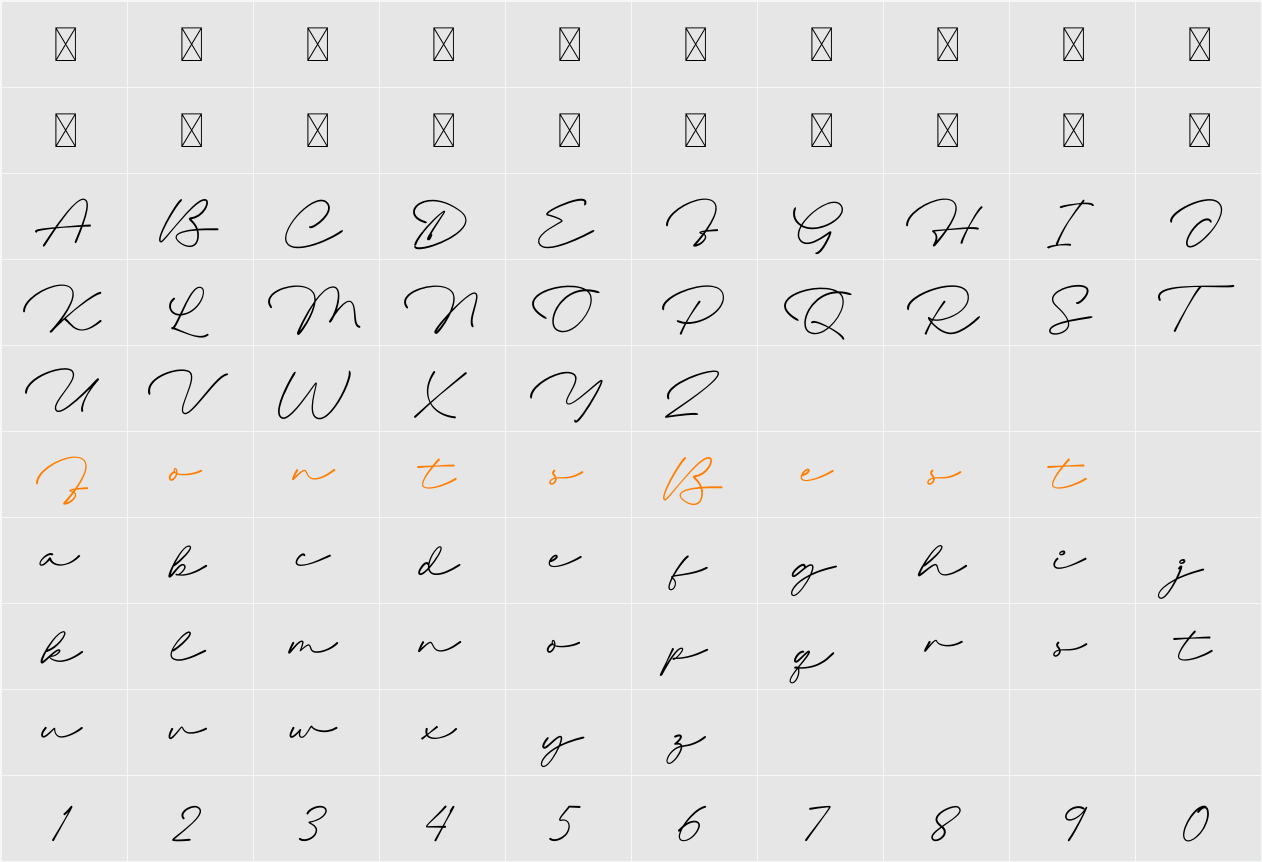 Hillside Script Character Map