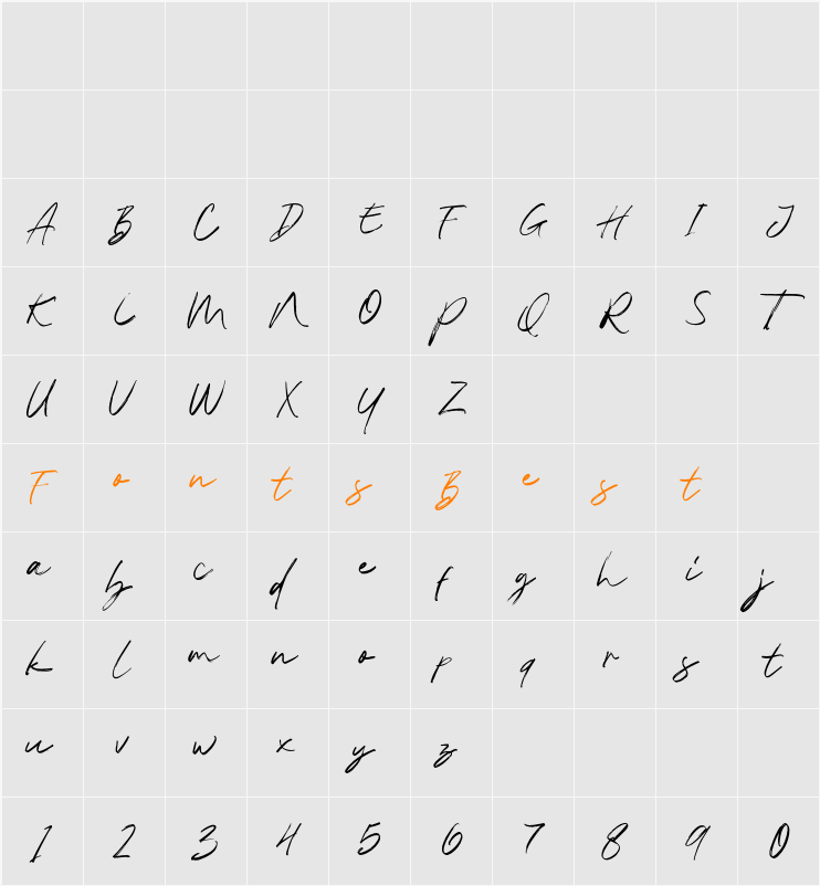 Love Struck Script Demo Character Map