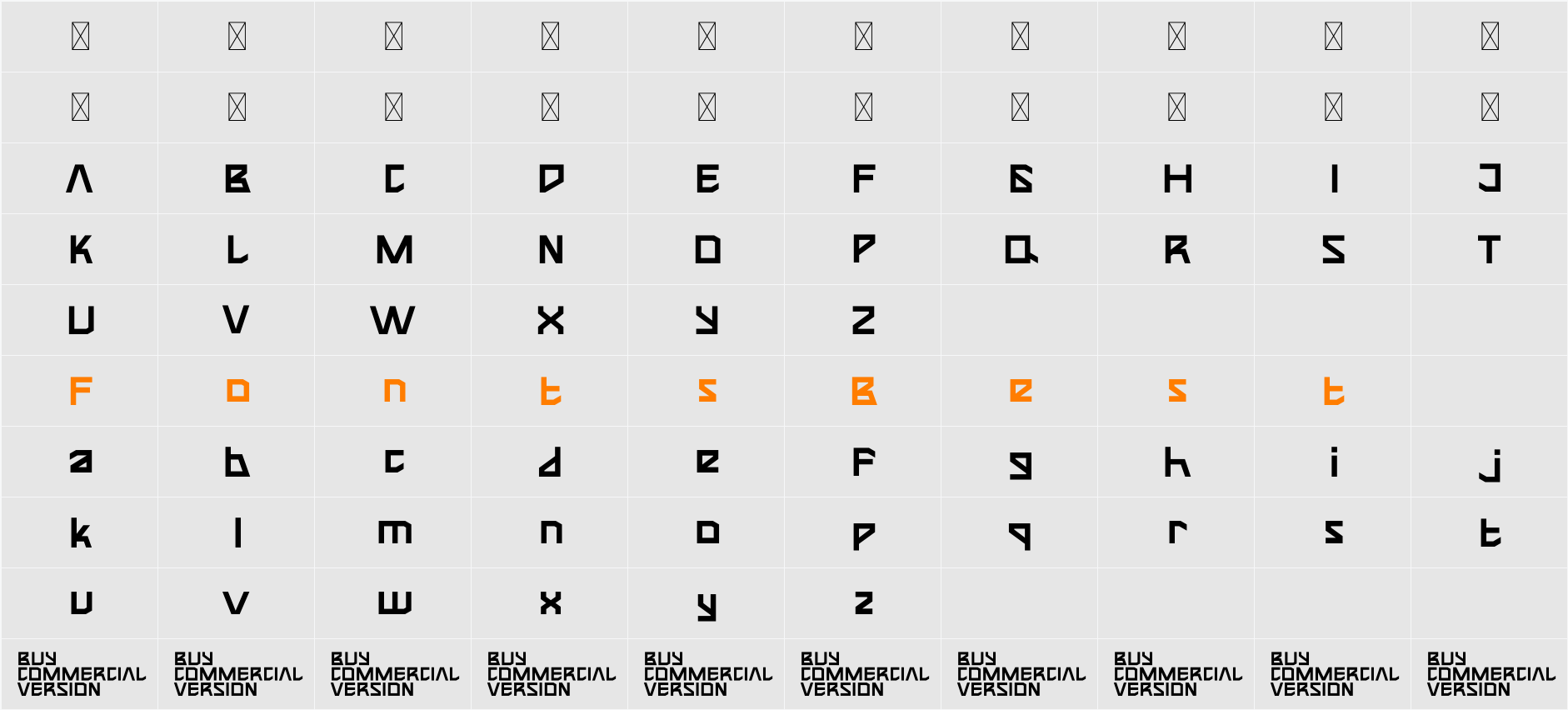 Teroxia Demo Personal Use Character Map