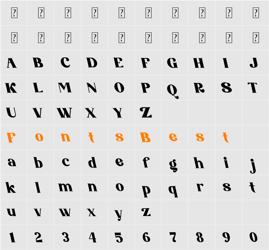 Amore Kiena Oblique Character Map