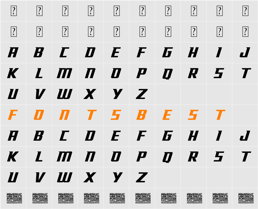 Racing Foner Personal Use Only Character Map