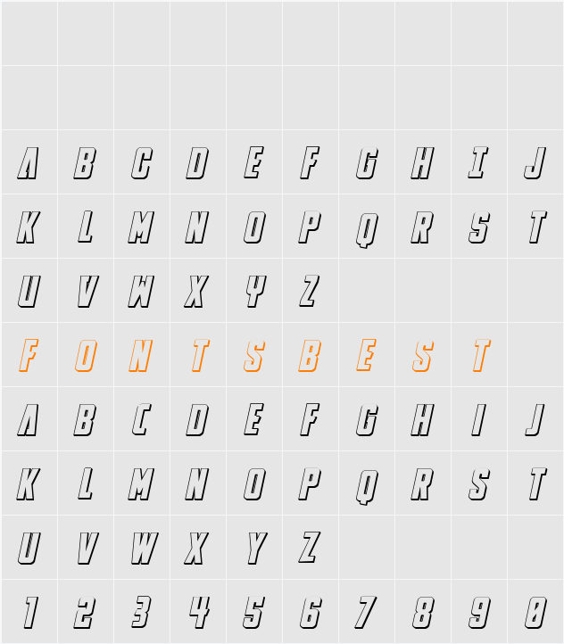 DiaClone 3D Italic Character Map