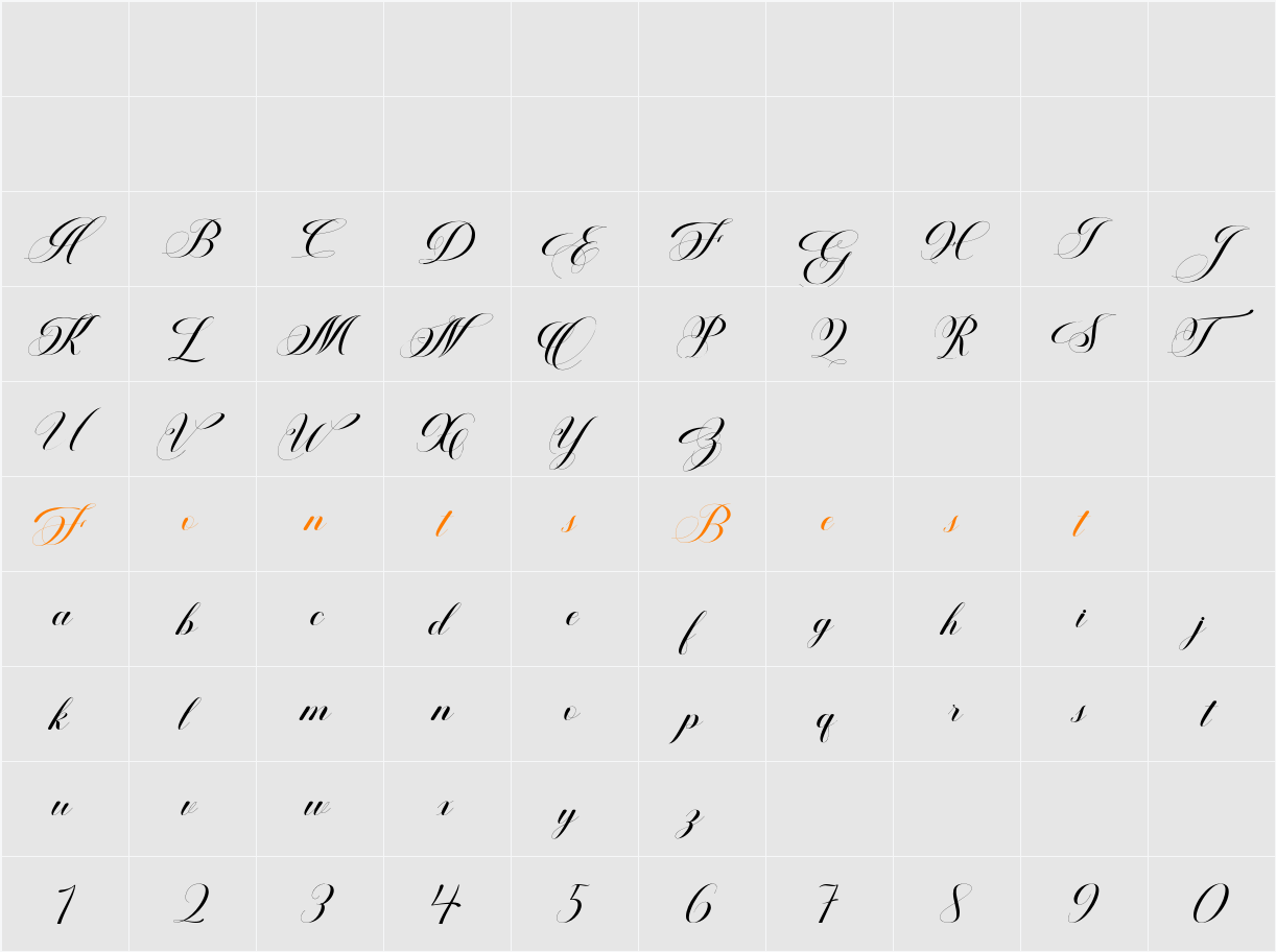 Ballistic Script Character Map