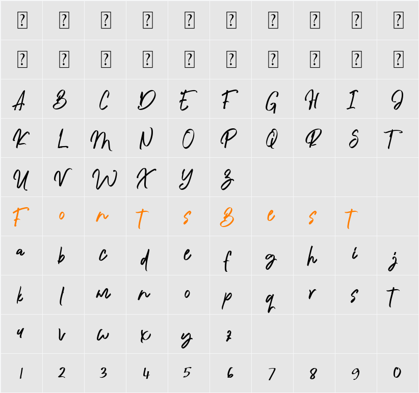 Algenta Font Character Map