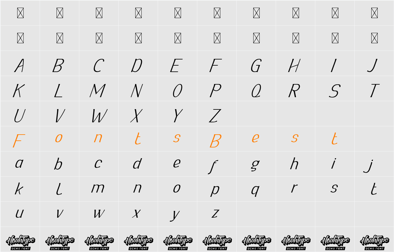 Your Everyday Demo Thin Italic Character Map