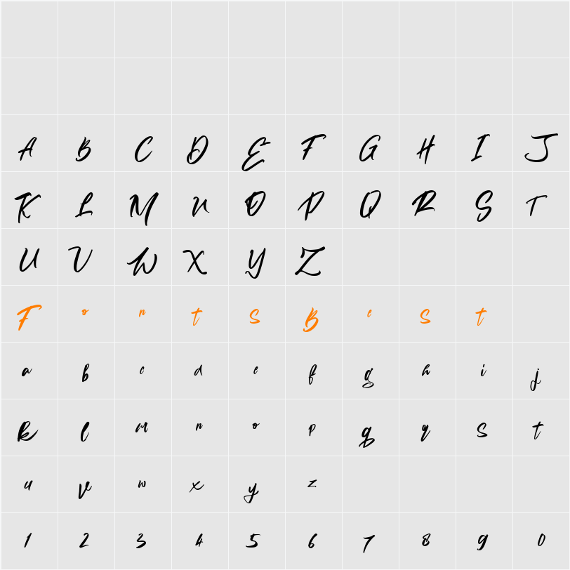 Aliva Brush Script Character Map