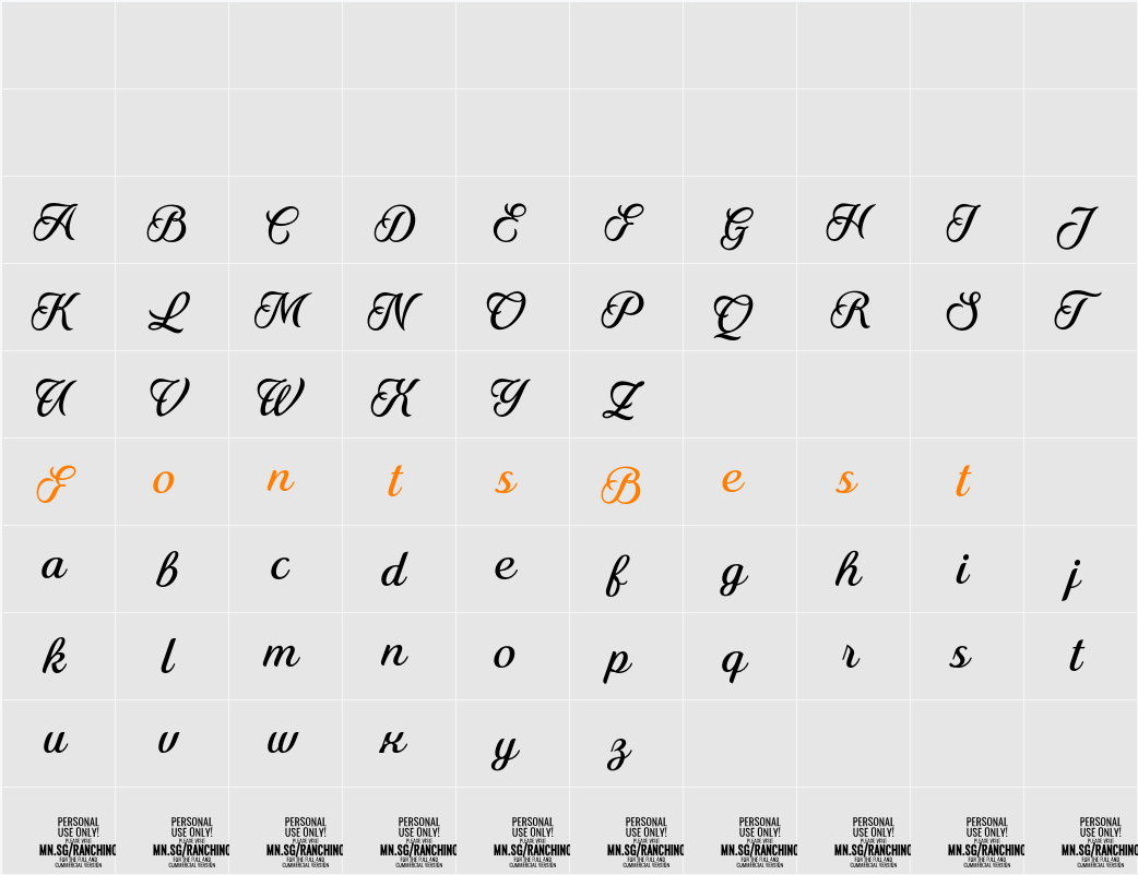 Ranchino Script PERSONAL USE Character Map