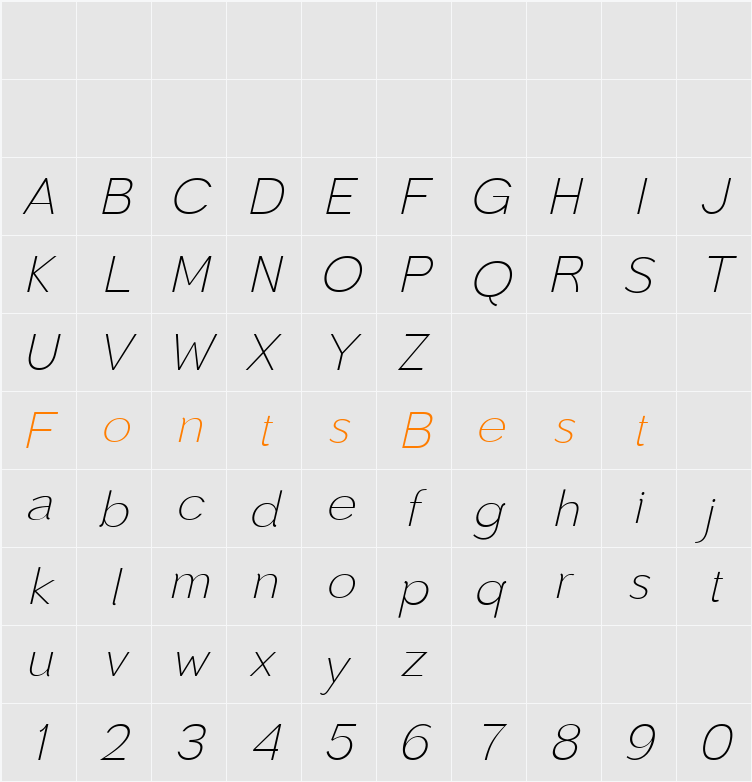 Toiban Italic ExtLt Character Map