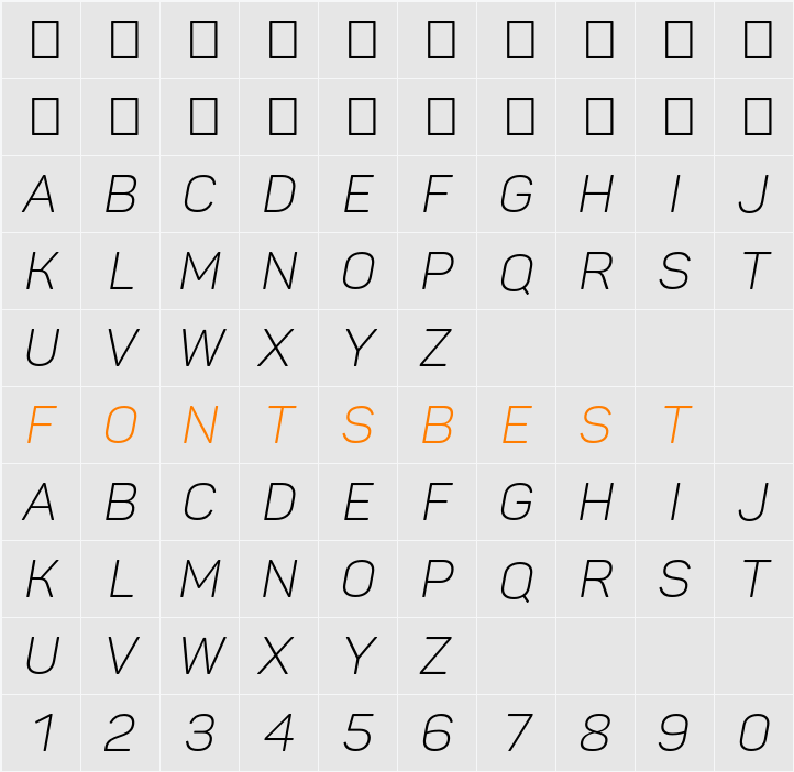 Panton Light Italic Caps Character Map