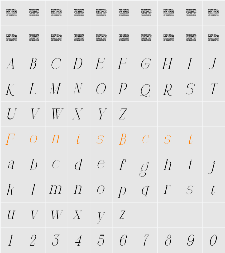 Qoency Italic Demo Character Map