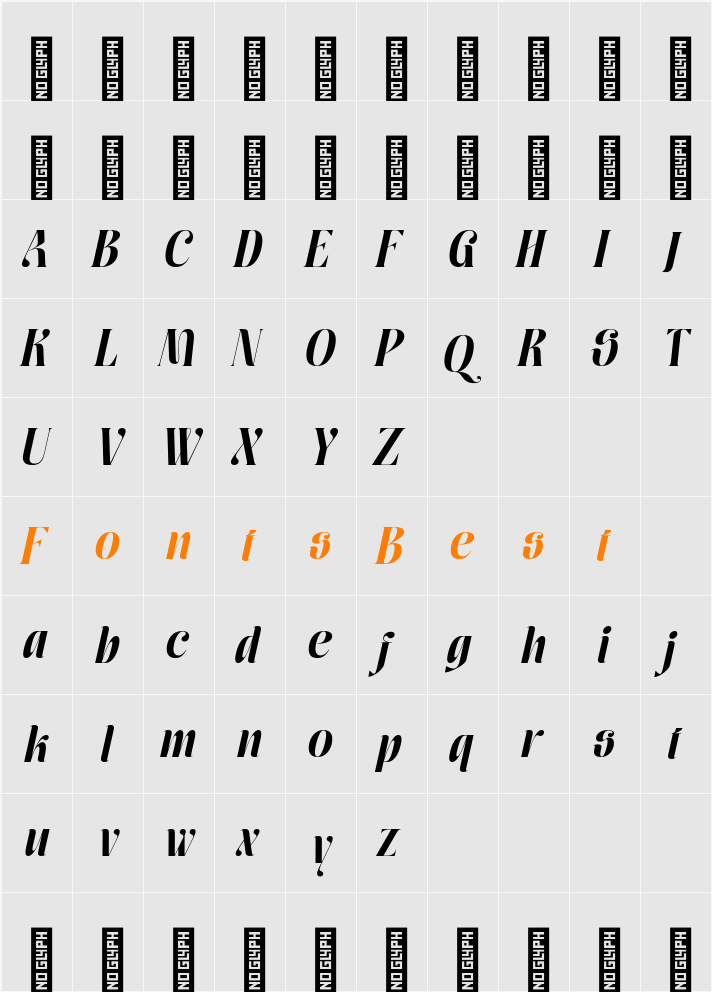 Moxtas Italic Character Map