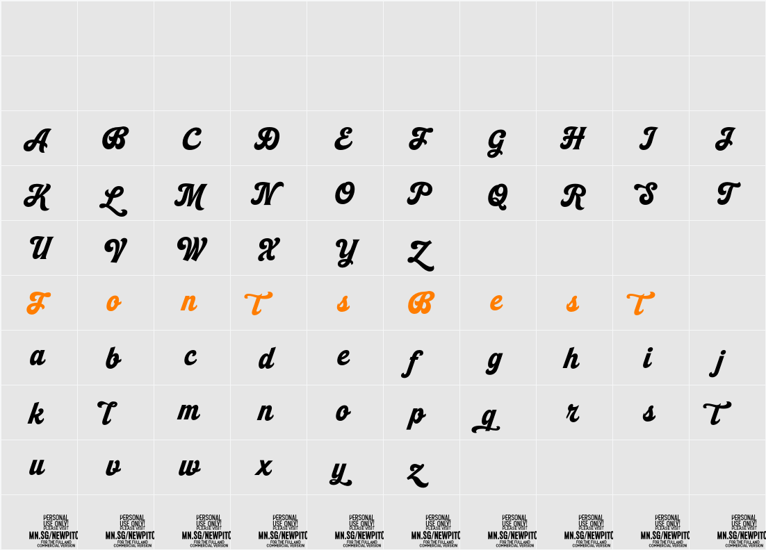 Newpitch Script PERSONAL USE Character Map